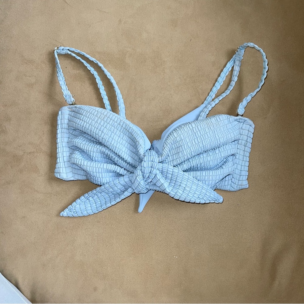 Montce swim “cabana” bikini top with straps in blue